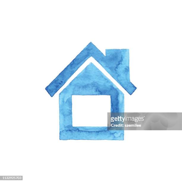 aquarell blue house icon - architectural drawings stock-grafiken, -clipart, -cartoons und -symbole