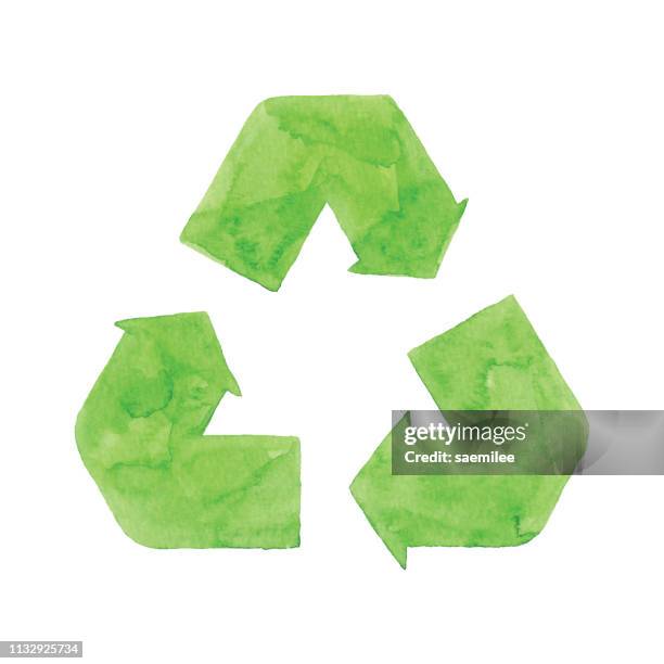 ilustrações, clipart, desenhos animados e ícones de aguarela que recicl o símbolo verde - recycling