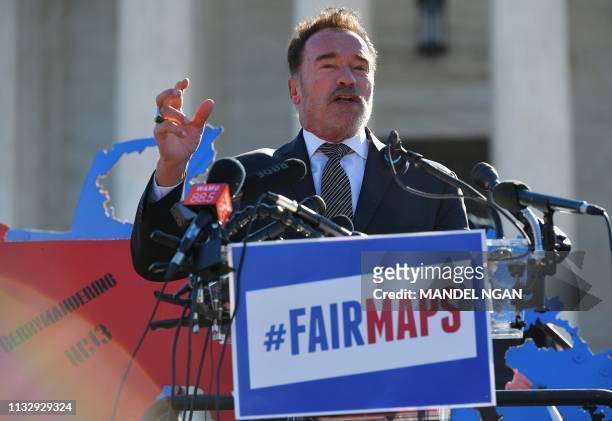 Former Gov. Arnold Schwarzenegger, speaks during a rally to coincide with the Supreme Court hearings on the redistricting cases in Maryland and North...