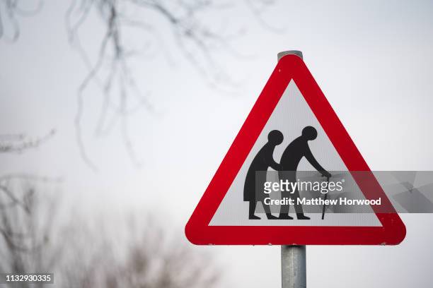 Road sign warning of elderly people crossing nearby on February 23, 2019 in Cardiff, United Kingdom.