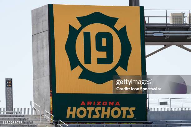 The Arizona Hotshots 19 logo during the AAF football game between the San Diego Fleet and the Arizona Hotshots on March 24, 2019 at Sun Devil Stadium...