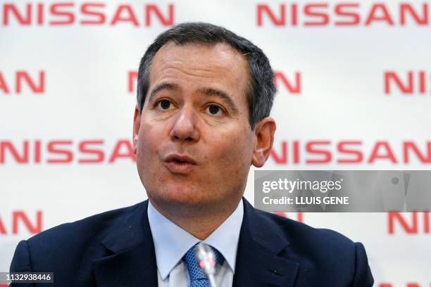 Chairman of Nissan Europe, Italian economist Gianluca De Ficchy, holds a press conference at the Japanese multinational automobile manufacturer's...