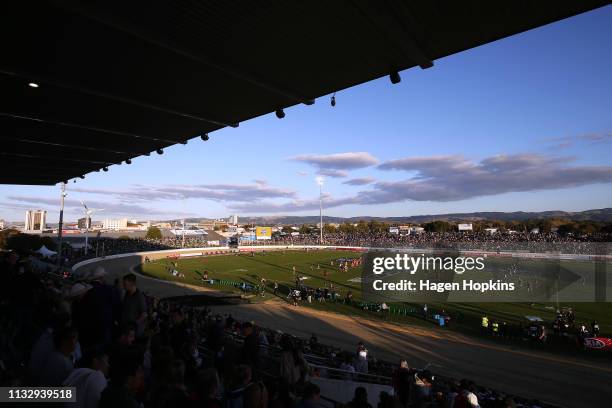 General view of Central Energy Trust Arena during the round three Super Rugby match between the Hurricanes and the Brumbies at Central Energy Trust...