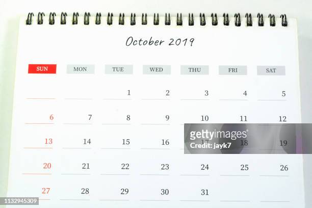 october month calendar - 2019 calendar stock pictures, royalty-free photos & images