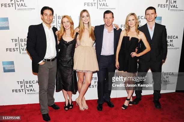Actors Johnny Solo, Marsha Dietlein Bennett, Caitlin Fitzgerald, director Edward Burns, actors Kerry Bishe and Dara Coleman attend the premiere of...