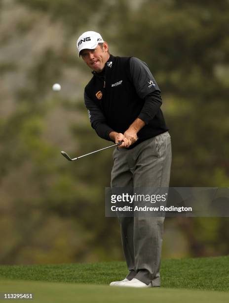 Lee Westwood of England in action during the completion of the third round of the Ballantine's Championship at Blackstone Golf Club on May 1, 2011 in...