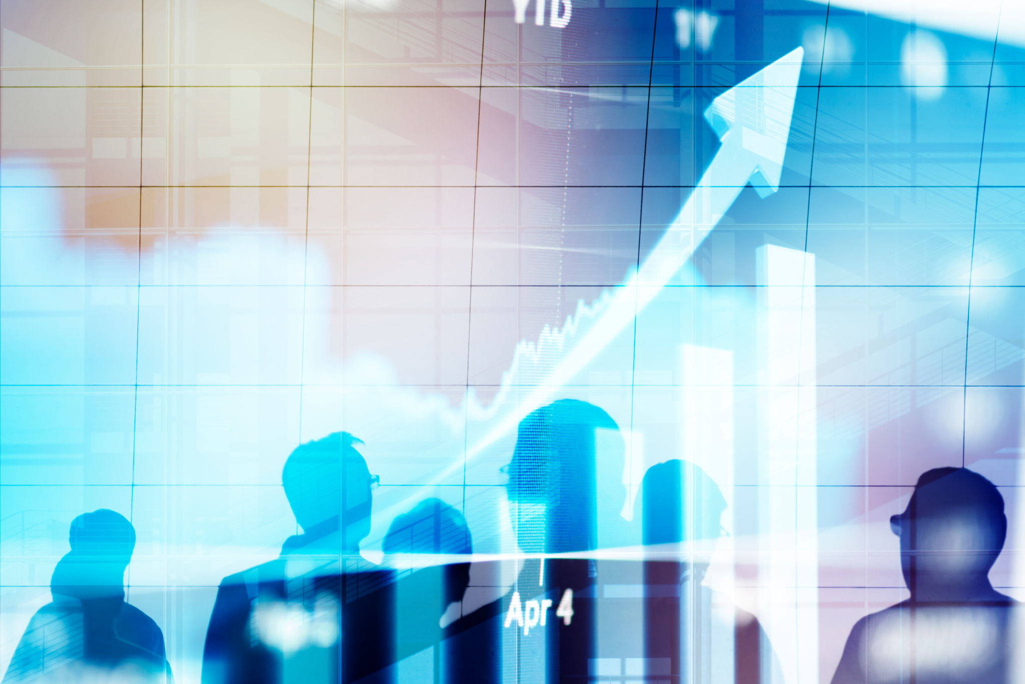 Financial technology concept with silhouettes of people Financial technology concept with silhouettes of people