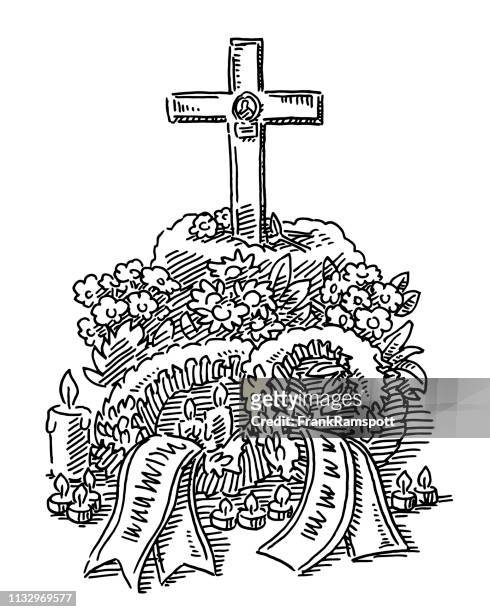 funeral grave decoration flowers candles drawing - informationsgrafik stock illustrations