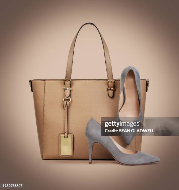 handbag and shoes - grey purse stockfoto's en -beelden