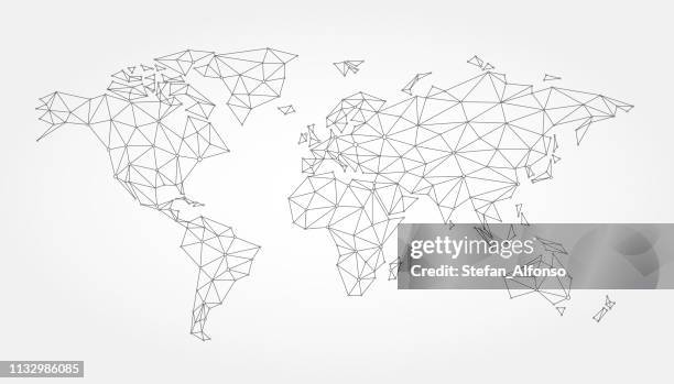 vector illustration of low polygon world map - abstract world map stock illustrations