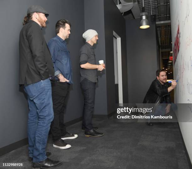 James Young, Chris Thompson, Jon Jones and Mike Eli of The Eli Young Band Visit Music Choice at Music Choice on March 01, 2019 in New York City.