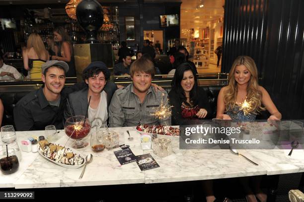 Jayson Blair, Paul Iacono, Jareb Dauplaise, Kara Taitz and Amber Lancaster attend Sugar Factory American Brasserie on April 30, 2011 in Las Vegas,...