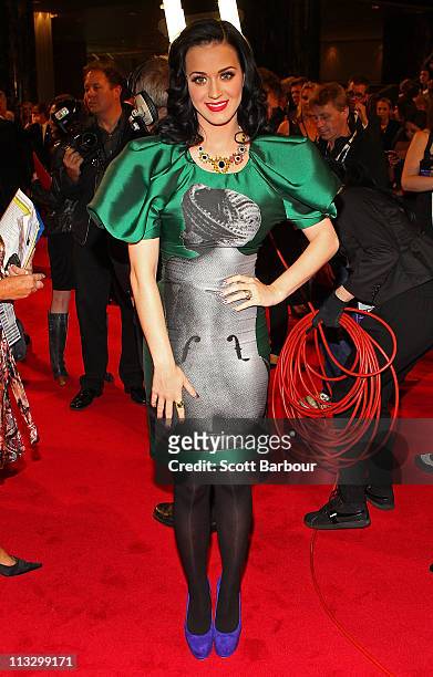 Singer Katy Perry arrives on the red carpet ahead of the 2011 Logie Awards at Crown Palladium on May 1, 2011 in Melbourne, Australia.