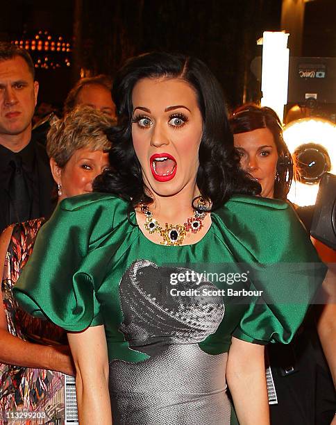 Singer Katy Perry arrives on the red carpet ahead of the 2011 Logie Awards at Crown Palladium on May 1, 2011 in Melbourne, Australia.