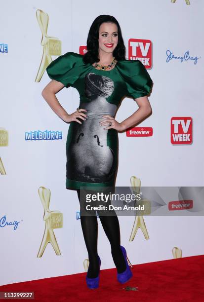 Katy Perry arrives on the red carpet ahead of the 2011 Logie Awards at Crown Palladium on May 1, 2011 in Melbourne, Australia.