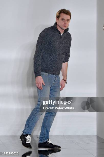 Fashion designer Jonathan Anderson aka JW Anderson walks the runway at the end of Loewe show as part of the Paris Fashion Week Womenswear Fall/Winter...