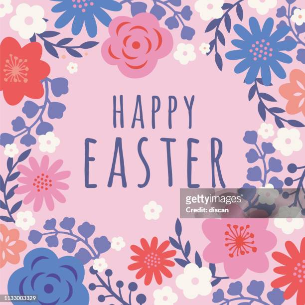 easter card with flowers frame. - easter sunday stock illustrations