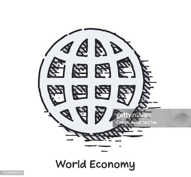hand drawn world economy sketch line icon for web - work in progress icon vector stock illustrations