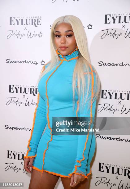 Jordyn Woods attends the Eylure x Jordyn Woods launch party at Jin Bow Law, Dorsett City Hotel on March 26, 2019 in London, England.