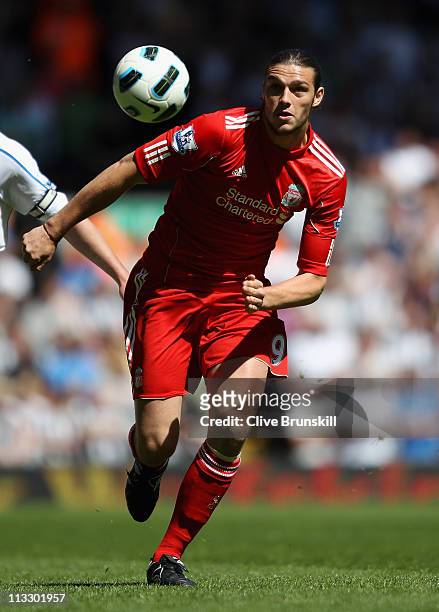 Andy Carroll of Liverpool in action during the Barclays Premier League match between Liverpool and Newcastle United at Anfield on May 1, 2011 in...