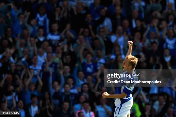 Seb Larsson of Birmingham celebrates scoring his teams first goal of the game during the Barclays Premier League match between Birmingham City and...