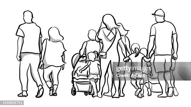 walking across the street families - pushchair stock illustrations