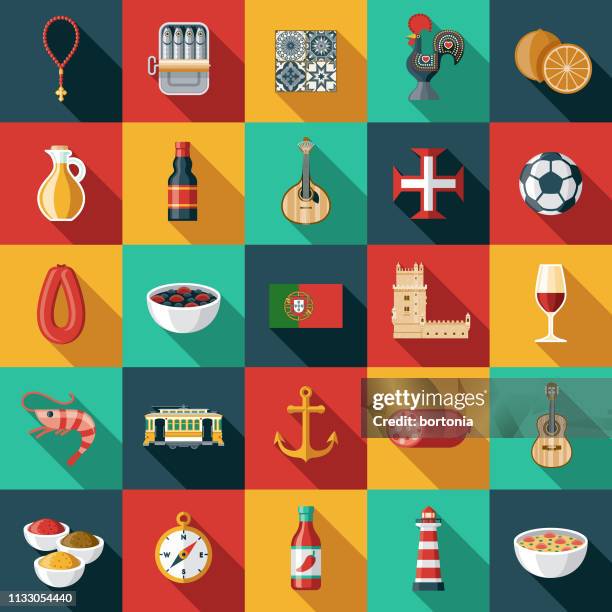 portugal icon set - portugiesische kultur stock-grafiken, -clipart, -cartoons und -symbole