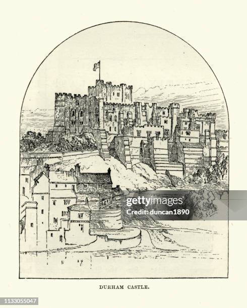 ilustrações, clipart, desenhos animados e ícones de esboço do castelo de durham, 19o século - durham nordeste da inglaterra