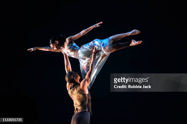 Joshua Harriette and Ellen Yilma in Richard Alston's Brahms Hungarian at Sadlers Wells Theatre on February 27, 2019 in London, England.