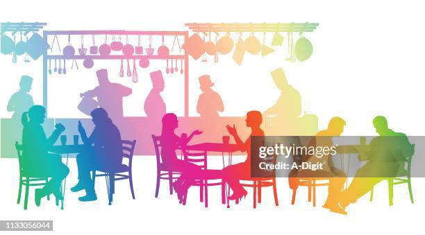 restaurant customers rainbow - casserole stock illustrations