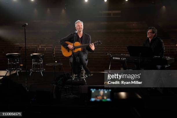 Sting and musician Richard John perform at a sneak peek event for The Last Ship at Center Theatre Group/Ahmanson Theatre on March 26, 2019 in Los...