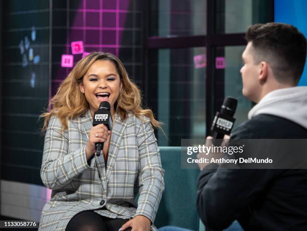 American singer, comedian and actress Rachel Crow talks about the tv show "Up All Night" at Build Studio on March 01, 2019 in New York City.