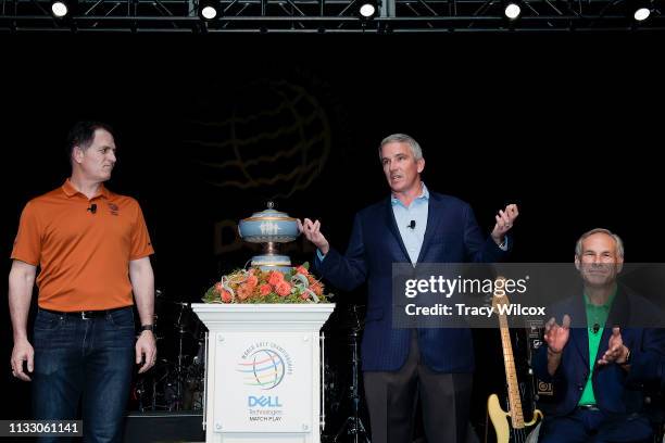 Commissioner Jay Monahan, second from right, along with CEO of Dell Technologies, Michael Dell, left, and Texas Governor Greg Abbott, far right,...
