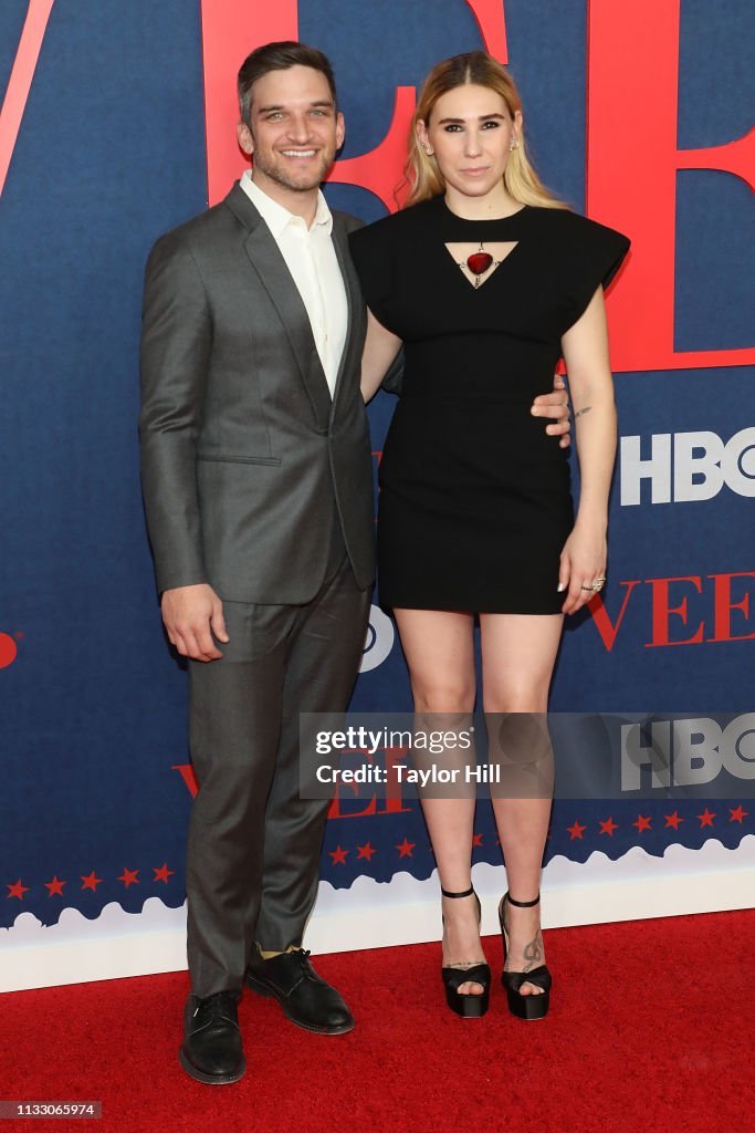 Evan Jonigkeit and Zosia Mamet attend the premiere of the final... News