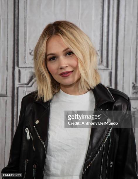 American actress Kelli Berglund visits Build to visit Build to talk about the TV show "Now Apocalypse" at Build Studio on March 01, 2019 in New York...