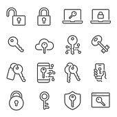 Key Access Vector Line Icon Set. Contains such Icons as Digital Key, Cloud, Private Key, Mobile and more. Expanded Stroke