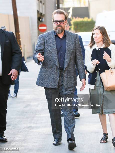 David Harbour is seen arriving at 'Jimmy Kimmel Live' on March 26, 2019 in Los Angeles, California.