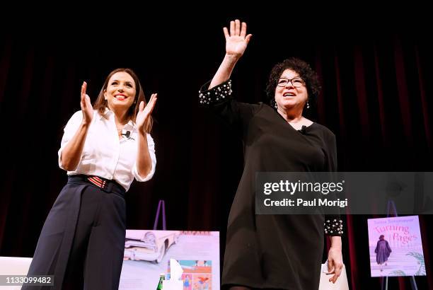 Supreme Court Justice Sonia Sotomayor on stage with Eva Longoria to promote Sotomayor's new book "Turning Pages: My Life Story" during an event at...