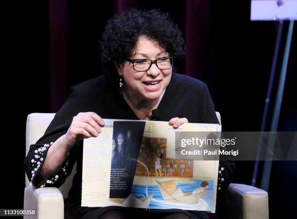 Supreme Court Justice Sonia Sotomayor on stage to promote her new book "Turning Pages: My Life Story" during an event at Lisner Auditorium at George...