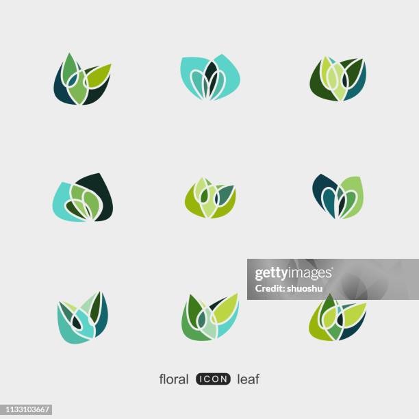 set of colorful plant floral and leaf pattern icon - green belt fashion item stock illustrations