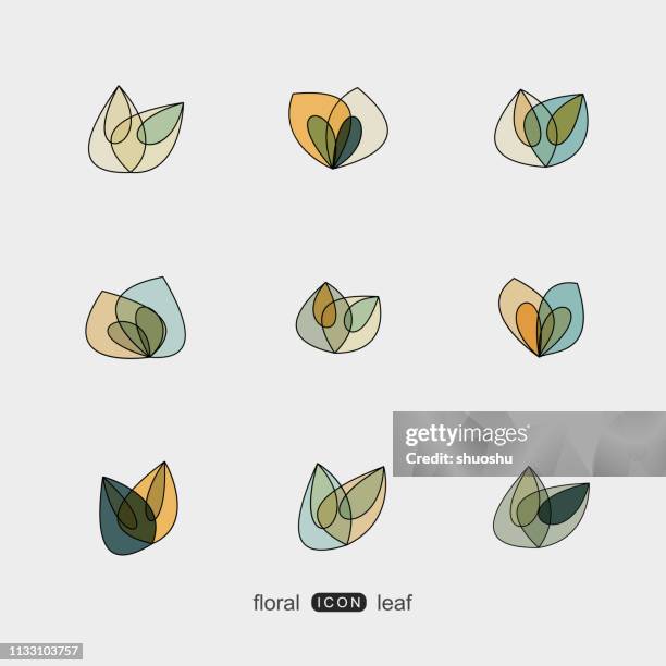 set of colorful plant floral and leaf pattern icon - beauty logo stock illustrations