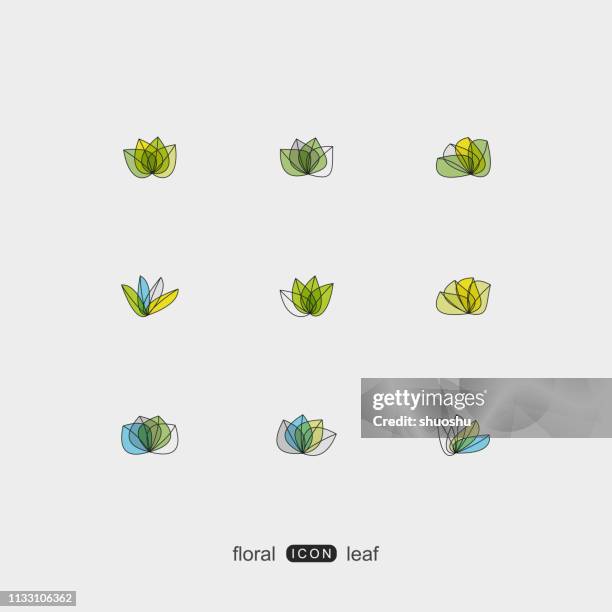 set of color plant floral and leaf pattern icon - leaf logo stock illustrations