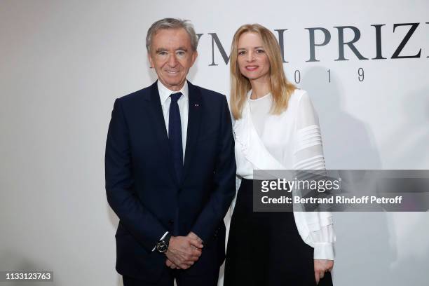 Owner of LVMH Luxury Group Bernard Arnault and his daughter Louis Vuitton's executive vice president Delphine Arnault attends the LVMH Prize 2019...