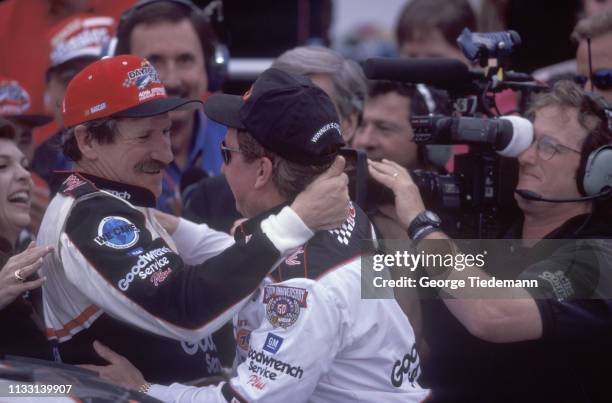 Daytona 500: Dale Earnhardt victorious, hugging crew member after winning race at Daytona International Speedway. Daytona, FL 2/15/1998 CREDIT:...