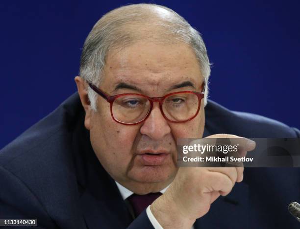 Russian billionaire and businessman Alisher Usmanov attends the meeting with sports officials while visiting the Olympic Syncronized Olympic Center...