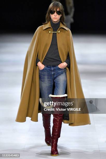 Model walks the runway during the Celine Ready to Wear fashion show as part of the Paris Fashion Week Womenswear Fall/Winter 2019/2020 on February...