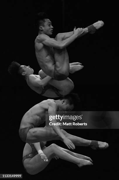 Junjie Lian and Yajie Si of China warm up prior to the start of the Mixed 10m Synchro Platform Final on day two of the FINA Diving World Cup...