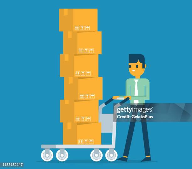 man carrying cardboard boxes - person buying a house stock illustrations