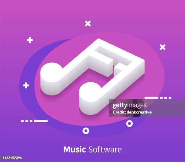 isometric music software vector web banner & icon design - 3d music notes stock illustrations