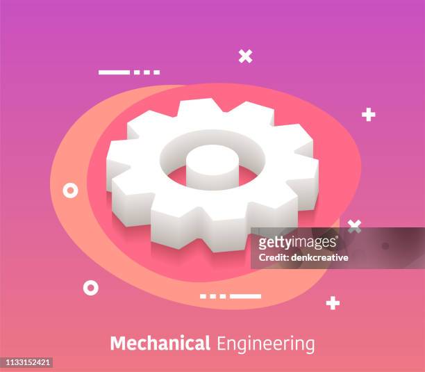 stockillustraties, clipart, cartoons en iconen met isometrische mechanische engineering vector web banner & icon design - engineer gearwheel factory